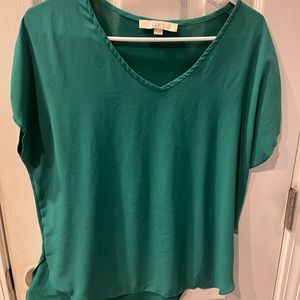 Loft emerald green mixed media blouse